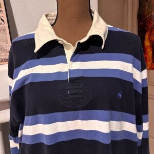 Brooks Brothers Navy and White Long Sleeved Striped Polo Shirt size XL.